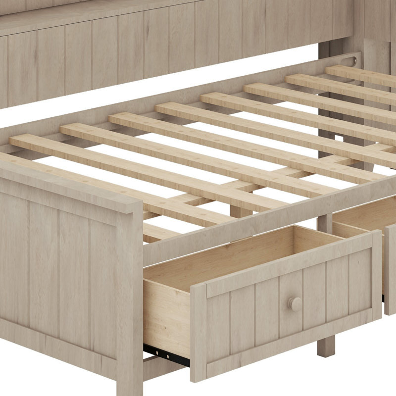 Lit de jour avec tablettes de rangement et 3 tiroirs, Lit simple