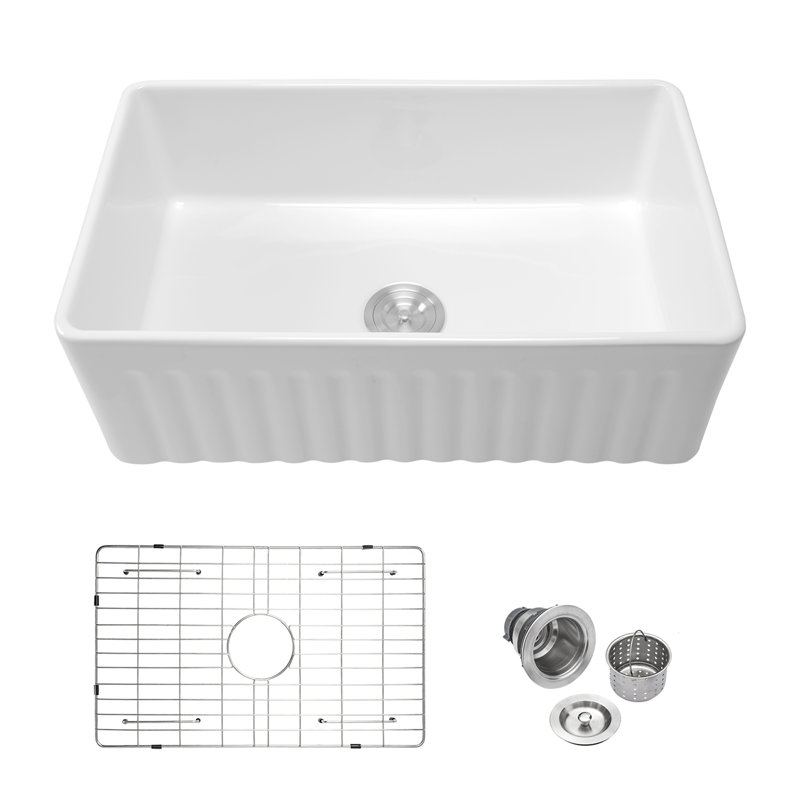 Évier de cuisine blanc - Évier de cuisine 33 po x 18 po x 10 po en porcelaine blanche réversible