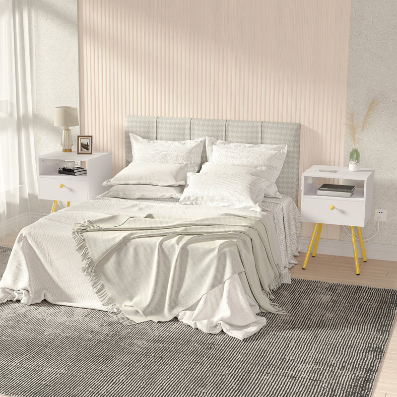 Daulton Nightstand with  Built-In Outlets, White
