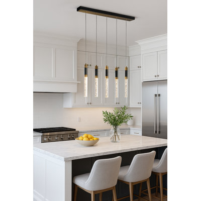 Luminaire suspendu 12 po à 5 lumières avec grappe de verre bullé et grappe intégrée 12 po