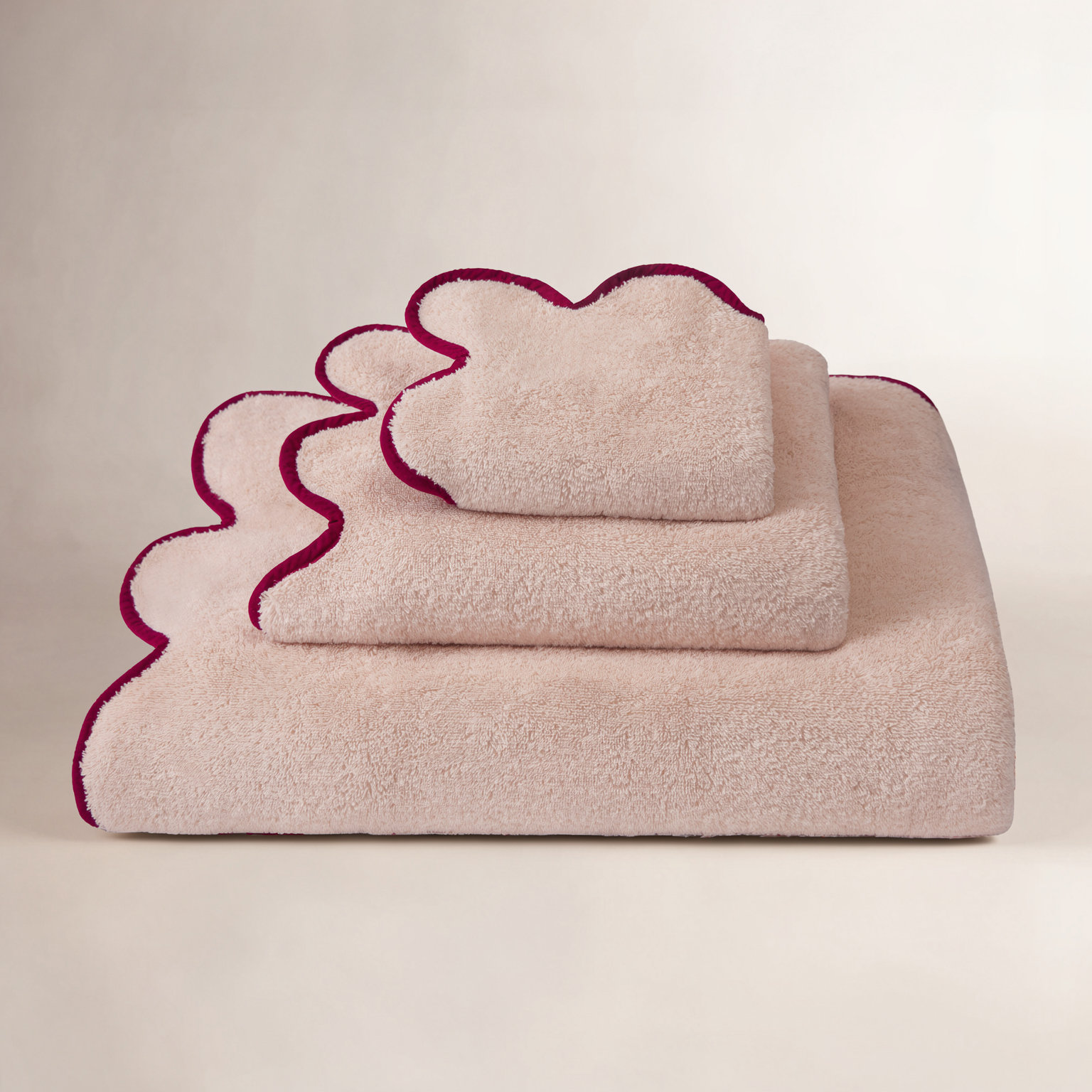 Lowney Scalloped Cotton Hand Towel, Pink, Hand Towel