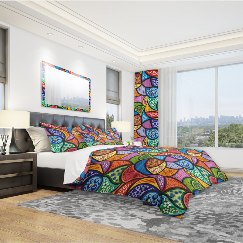 Ensemble de housse de couette bohème et éclectique, Housse simple + 1 taie décorative