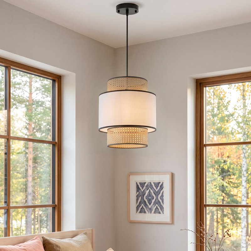 - Light Pendant, Beech Wood Colour；White, Fabric, 30