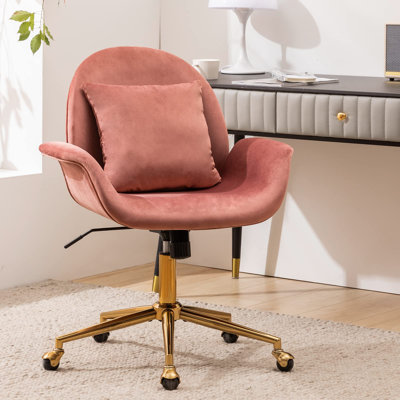 Velvet Vanity Fabric Home Office Chair Modern Adjustable Height Computer Chair With Pillow Swivel Executive Task Chair For Makeup And Living Room by Mercer41