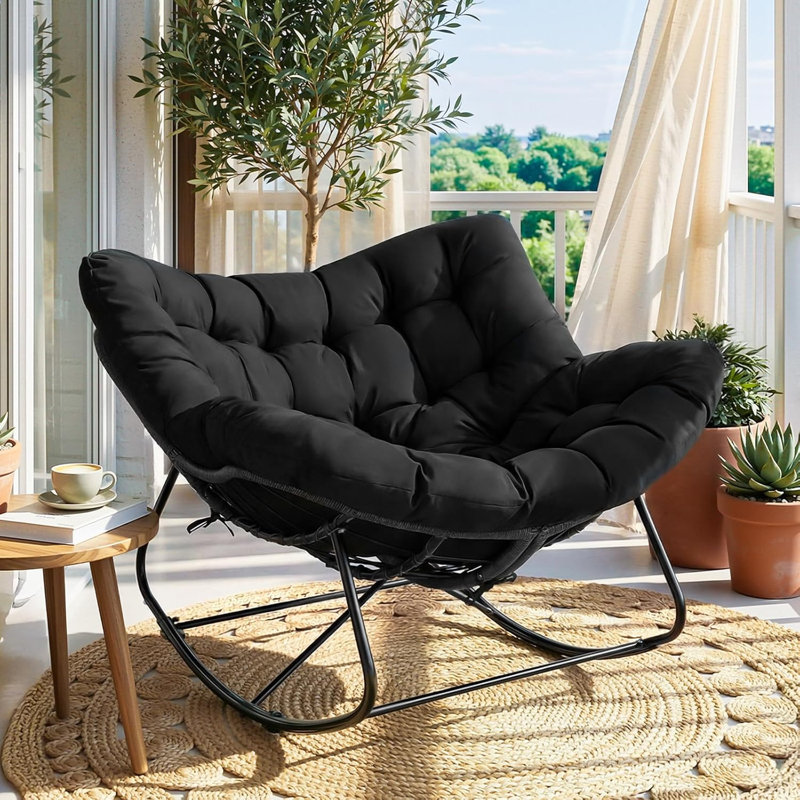 Rattan Rocking Chair – Rattan + Cushion, Black