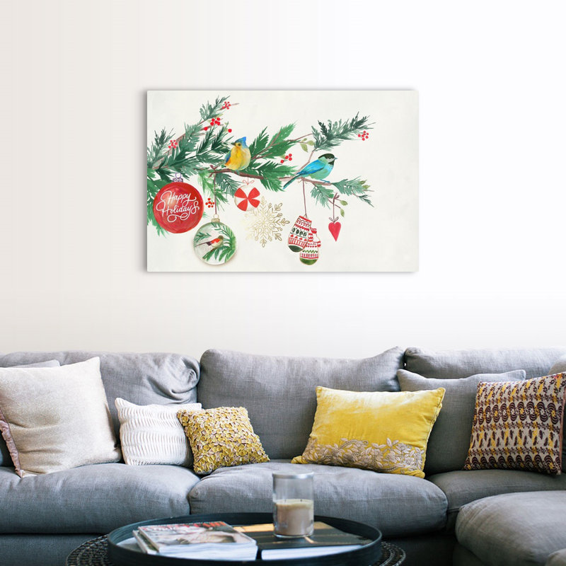 " Christmas Birds II " Painting Print, Wrapped Canvas, 32" H x 48" W x 1.25" D