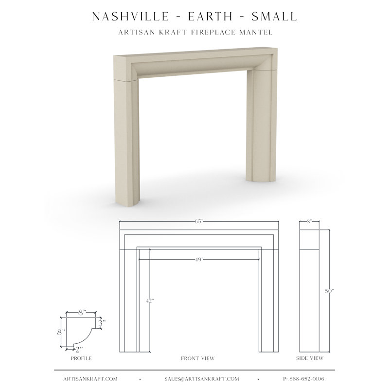 Foyer en pierre Nashville avec foyer standard, Terre, 7,5 po x 60 po x 48 po