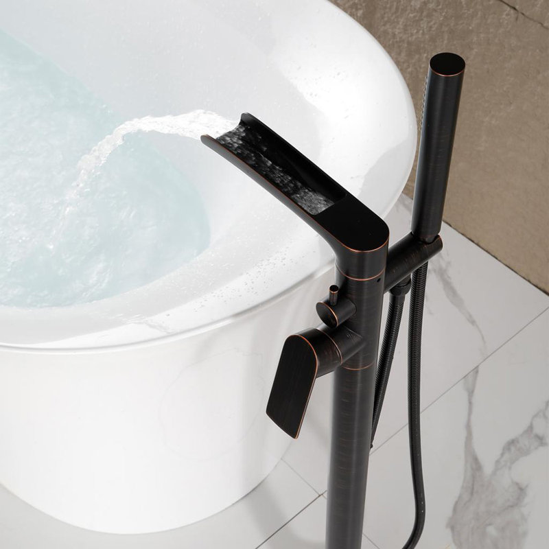 Robinet de baignoire autoportant en laiton avec douche à main, Bronze frotté à l'huile