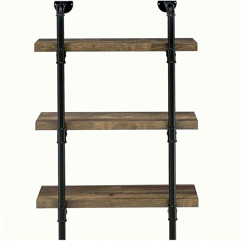 Black and Rustic Oak 4-tier Wall Shelf, Black/Brown, (4 Shelves) 46.08"H x 23.58"W x 11.58"D