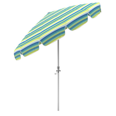 8.5' Silver Patio Umbrella With Fiberglass Ribs And Collar Tilt In Seville Seaside Sunbrella