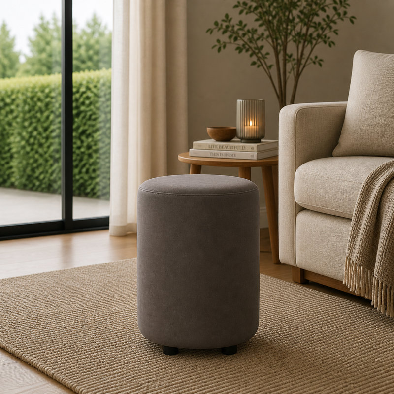 Faux Leather Round Stool Seating , Feather Grey