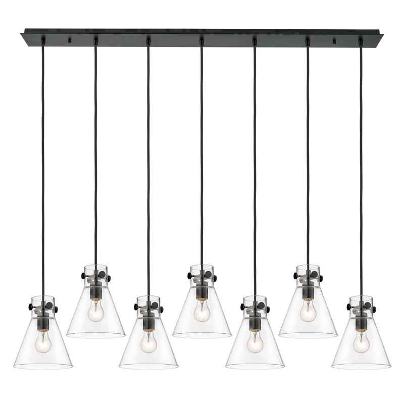 Luminaire suspendu conique à 7 lumières Amrith, Transparent, Noir mat