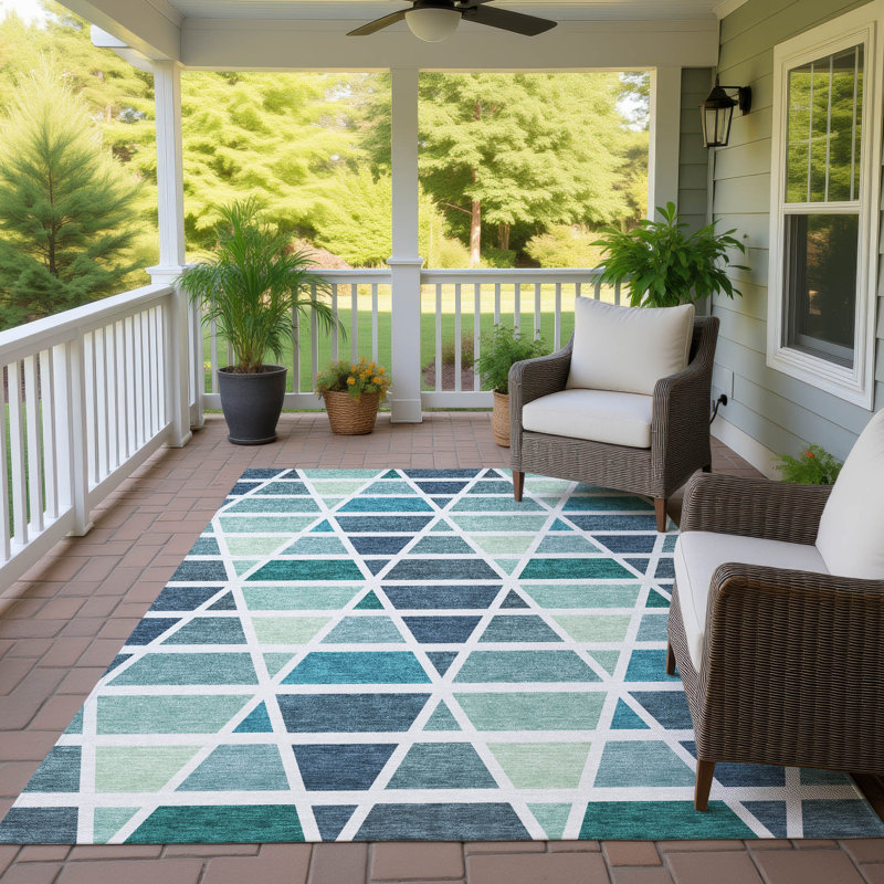 Machine Washable Indoor/Outdoor Chantille ACN2732 Geometric Rug, Teal, 10' x 14'