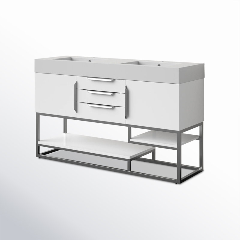 Columbia 59'' W Double Vanity, Glossy White, White, Matte Black