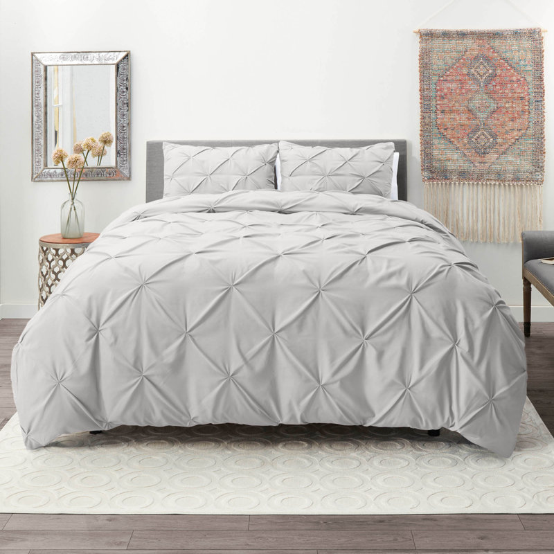 Double Brushed Pleated Duvet Cover Set, Light Lavender, King Duvet Cover + 2 King Pillowcases