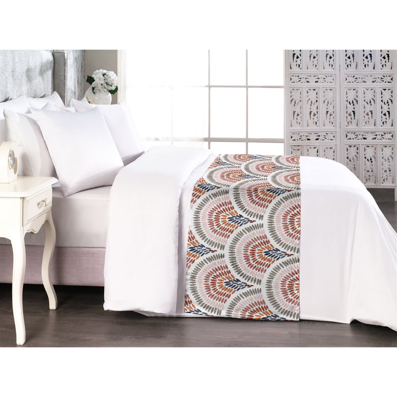 Ambesonne Boho Art Bed Scarf Runner Minimalist Style Blossom Blush Rust and Army Green, King