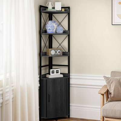  Corner Shelf 4 Tiers, Industrial Bookshelf With Cabinet,32d X 32w X 180h