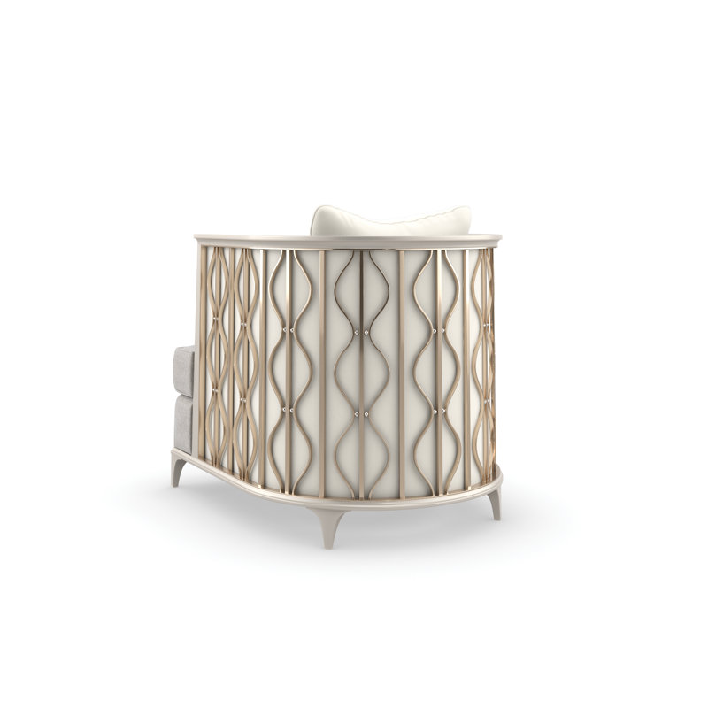 Handcrafted Gray Barrel Chair with Gold Metal Accents
