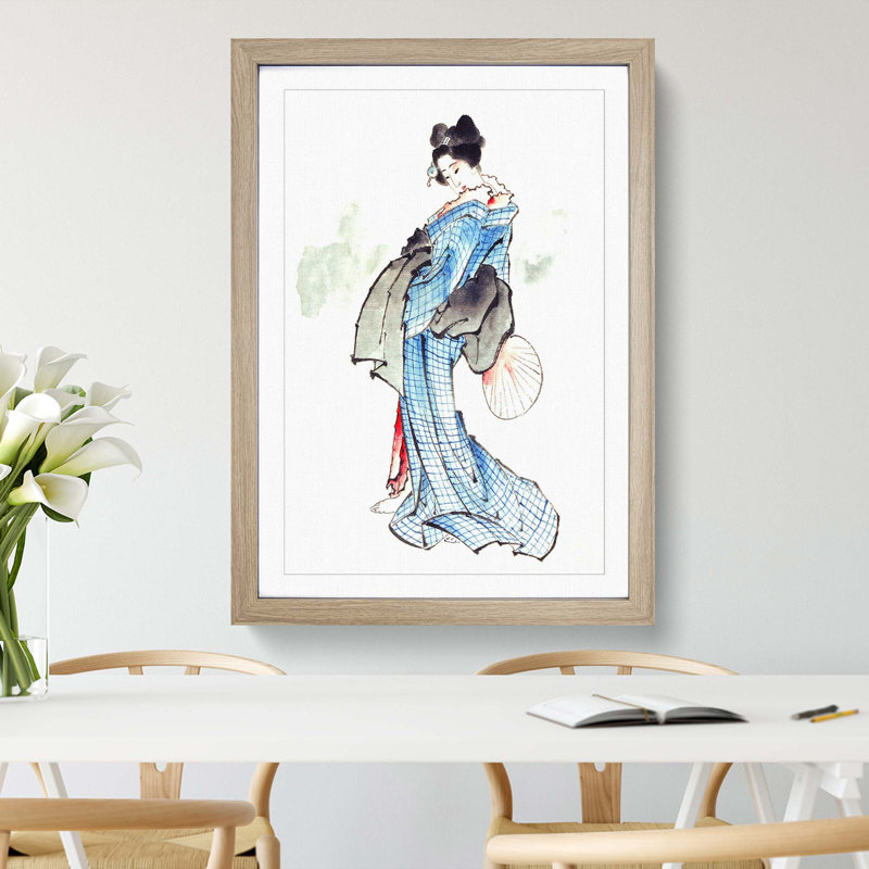 Beautiful Geisha by Katsushika Hokusai - Single Picture Frame Painting, 33cm H x 24cm W x 2cm D, Oak Framed