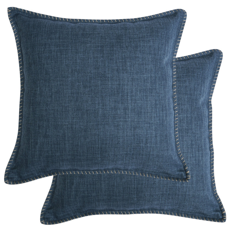 Cotton Reversible Throw Pillow, Faux Linen Indigo Blue