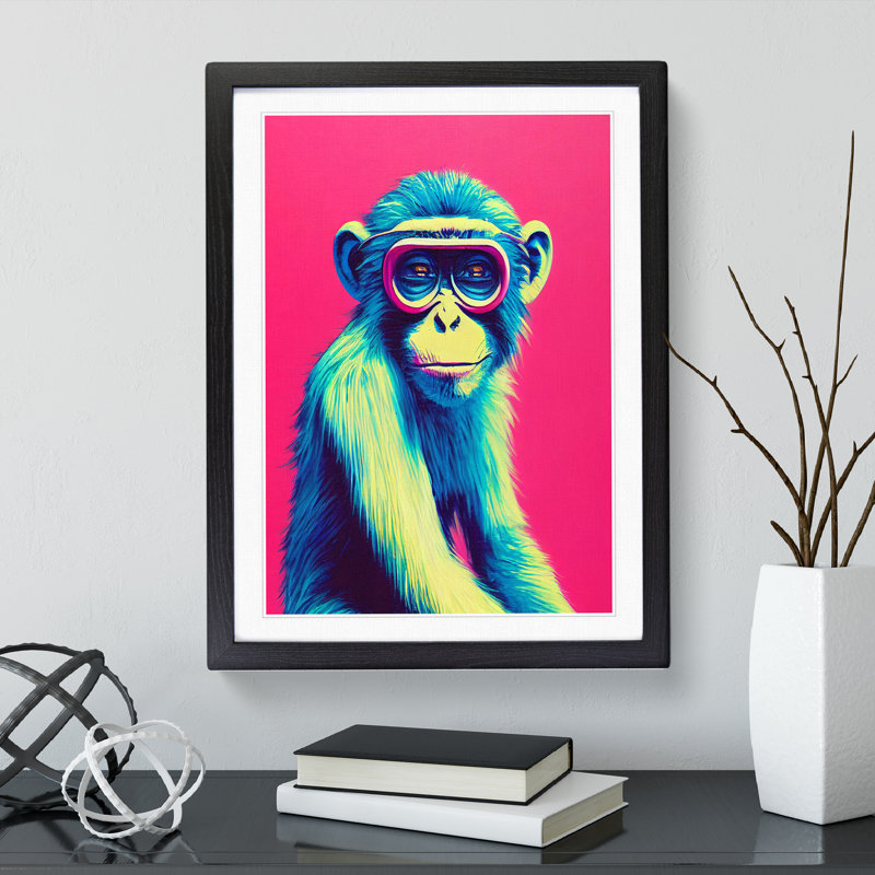 Colourful Monkey - Single Picture Frame Print, Black, 64cm H x 46cm W x 2cm D