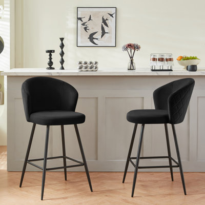 Dellaposta Modern 67cm Velvet Upholstered Bar Stools with Diamond Tufted Back