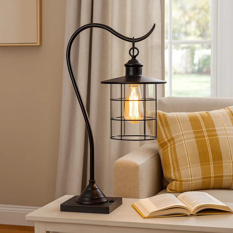 Lampe de bureau 25 po en métal avec abat-jour cage, bronze foncé