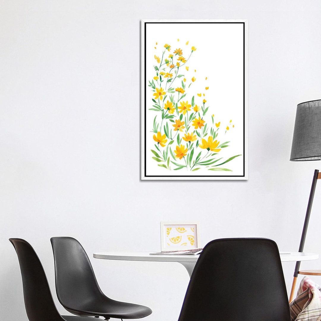 Gelbe Aquarell-Wildblumen von Blursbyai - Galerie-umwickelte Leinwand Giclée auf Leinwand