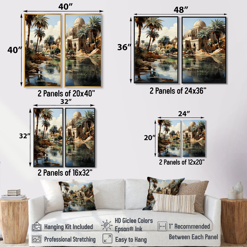 Égypte, reflets du Nil - Ensemble de 2 reproductions d'art multicolores sur toile, Noir, H 36 po x l 48 po