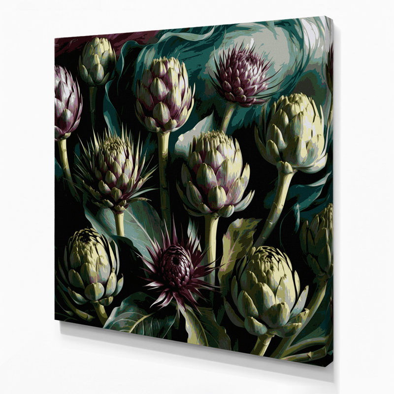 Art mural sur toile, légumes, fleurs et artichauts, H 12 po x l 12 po