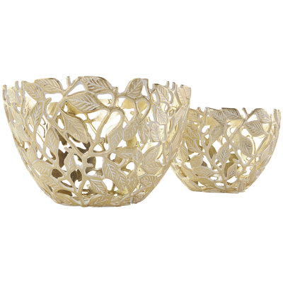 Ensemble de bols décoratifs en aluminium et feuille d'or en aluminium avec détails blancs