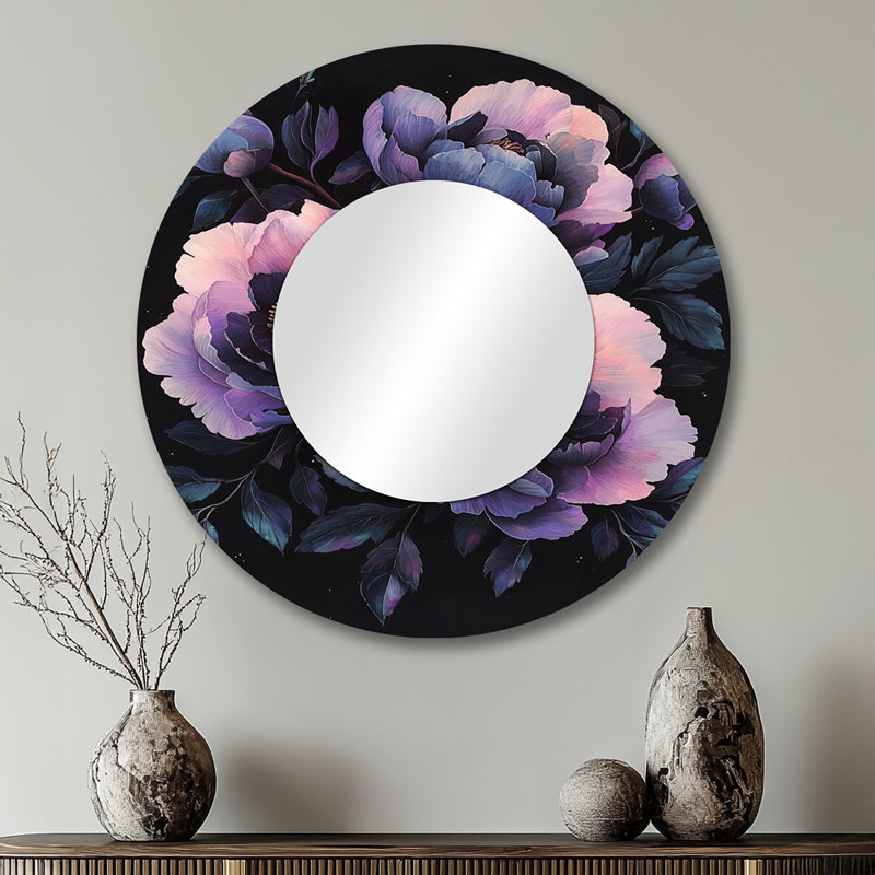 Fleurs de pivoines roses et mauves - art mural traditionnel en miroir - imprimé sur métal, 29 po x 29 po