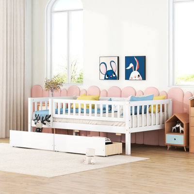 Lit de jour simple en bois avec deux tiroirs - blanc, structure stable, bois massif blanc polyvalent, améliore l'espace de vie
