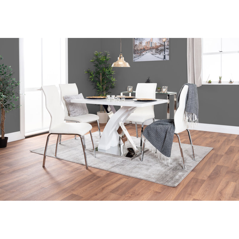 Edzard Dining Set with 4 Chairs, White