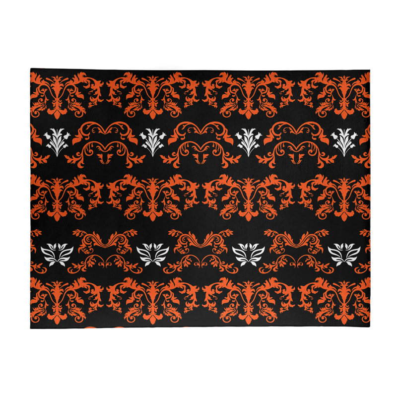 Tapis damassé noir / orange, Rectangle 9 pi x 12 pi