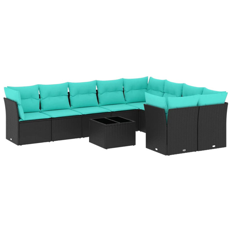  Ensemble de canapé de patio 10 pièces avec coussins en rotin de polyester noir