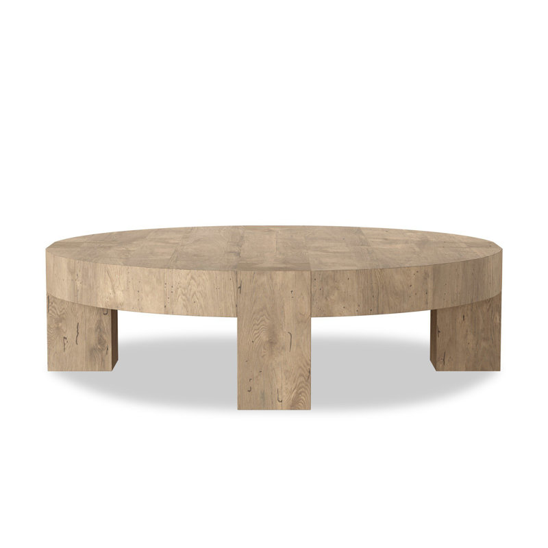 Abaso Coffee Table, 15" H x 55" W x 55" D, Whitewash Rustic Wormwood Oak