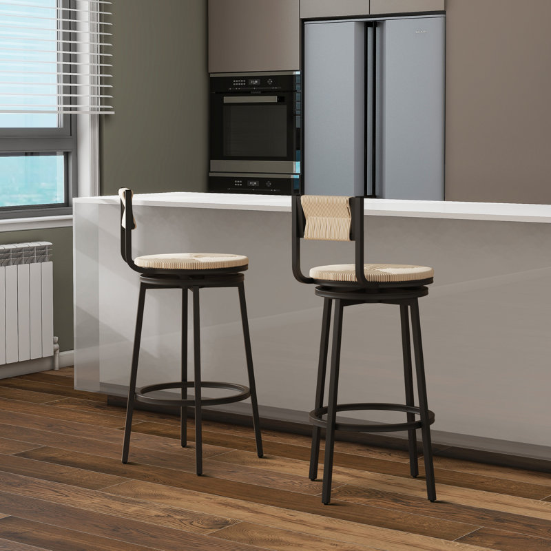 Klasina Swivel Upholstered Counter Stool with Metal Frame, Creamy White