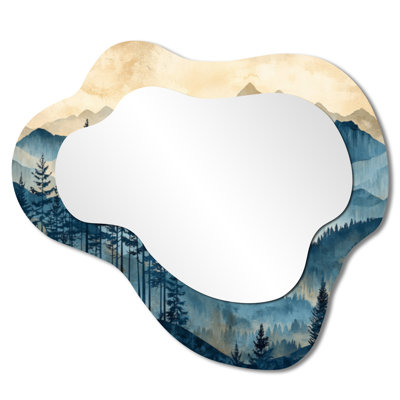 Majestic Natures Layers Of Mountains I - Landscape Mountains Asymmetrical Wall Mirror, Traditional Vanity Mirror, Printed on Metal