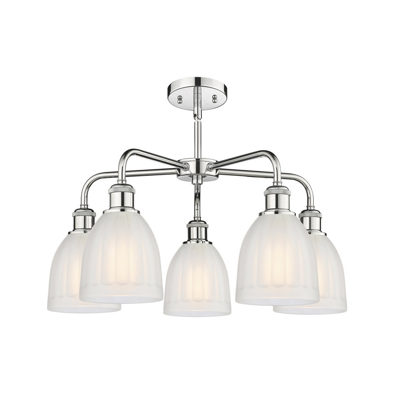 Lustre tambour en acier à intensité variable 5 lumières Poway, Blanc, Chrome poli