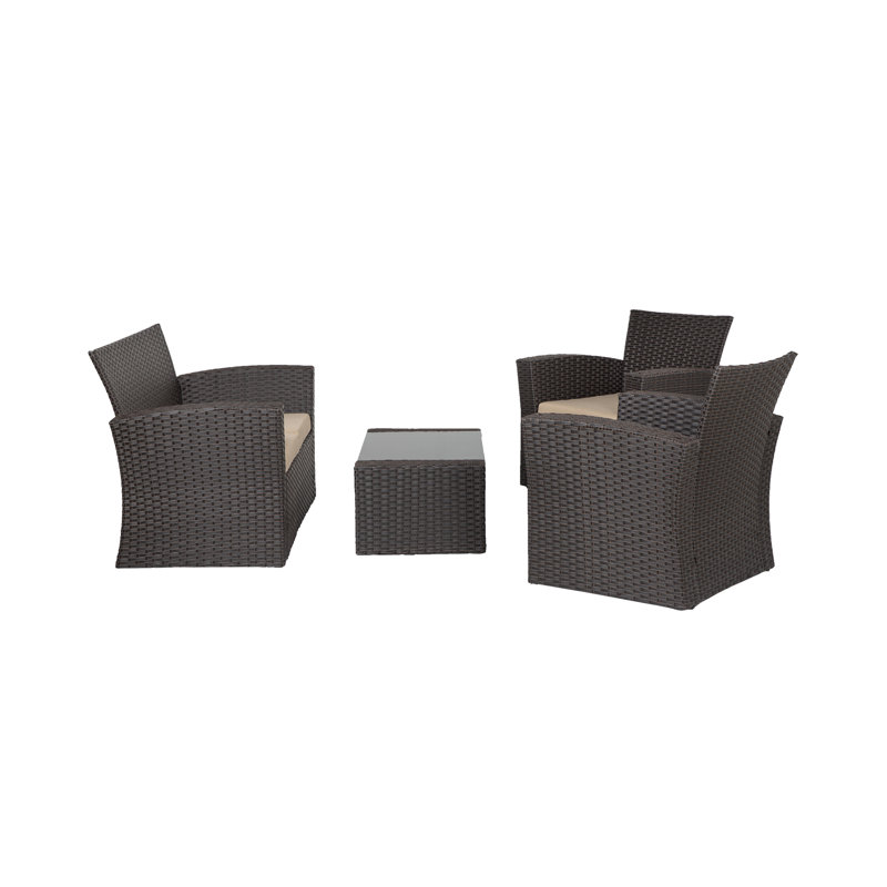 Tisdale 4-Piece UV Resistant Outdoor Conversation Set with Cushions, Beige Performance, Chocolate
