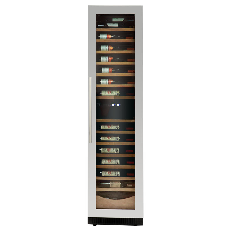 Réfrigérateur à vin à deux zones de 111 po à deux zones avec refroidisseur à vin encastré ou autoportant avec commandes numériques Kenmore Elite, porte en verre UV et tablettes en bois de hêtre