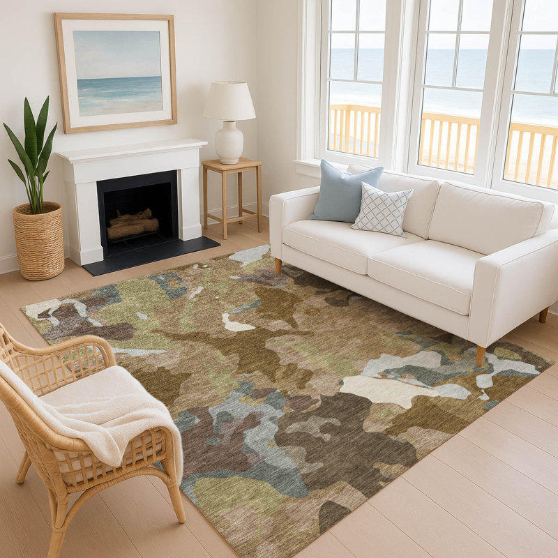 Tapis moderne lavable à la machine de qualité supérieure Mayfield AMF2161, Rectangle 5 pi x 7 pi 6 po, Brun