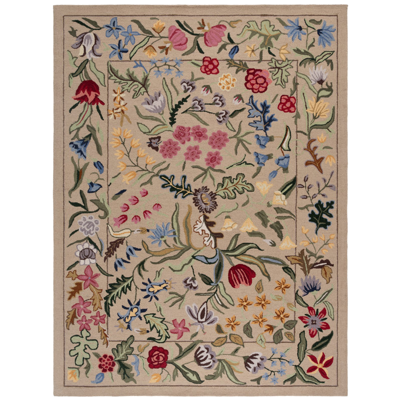 Lounes Hand Tufted Wool Floral Rug, Rectangle 8" x 10"