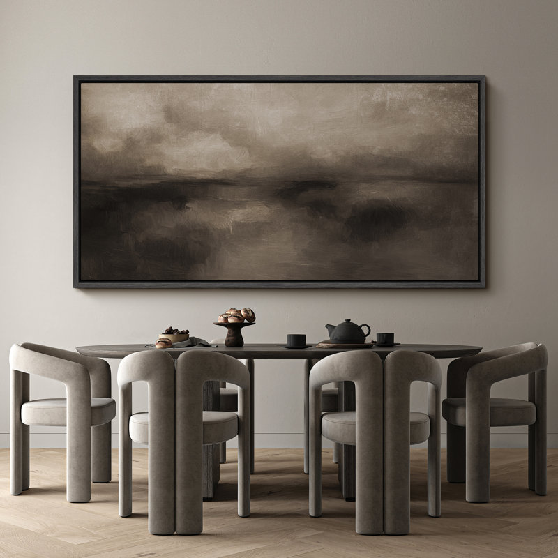 Grande impression sur toile encadrée, reproduction de paysage abstrait pour décor moderne neutre, Noir, H 30 po x l 60 po