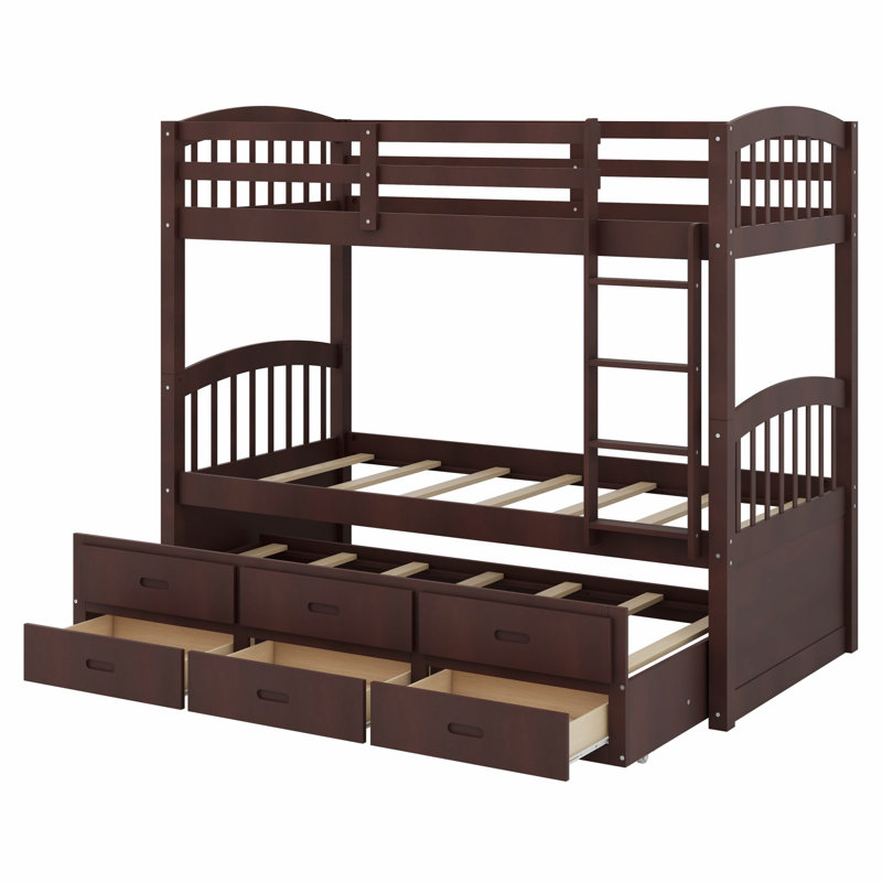Wood Bunk Bed With Trundle And Drawers, Espresso