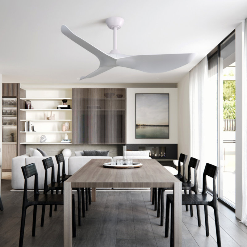 Ventilateur de plafond moderne à 3 pales de 52 po avec télécommande Kemp, 52", Blanc, Gris