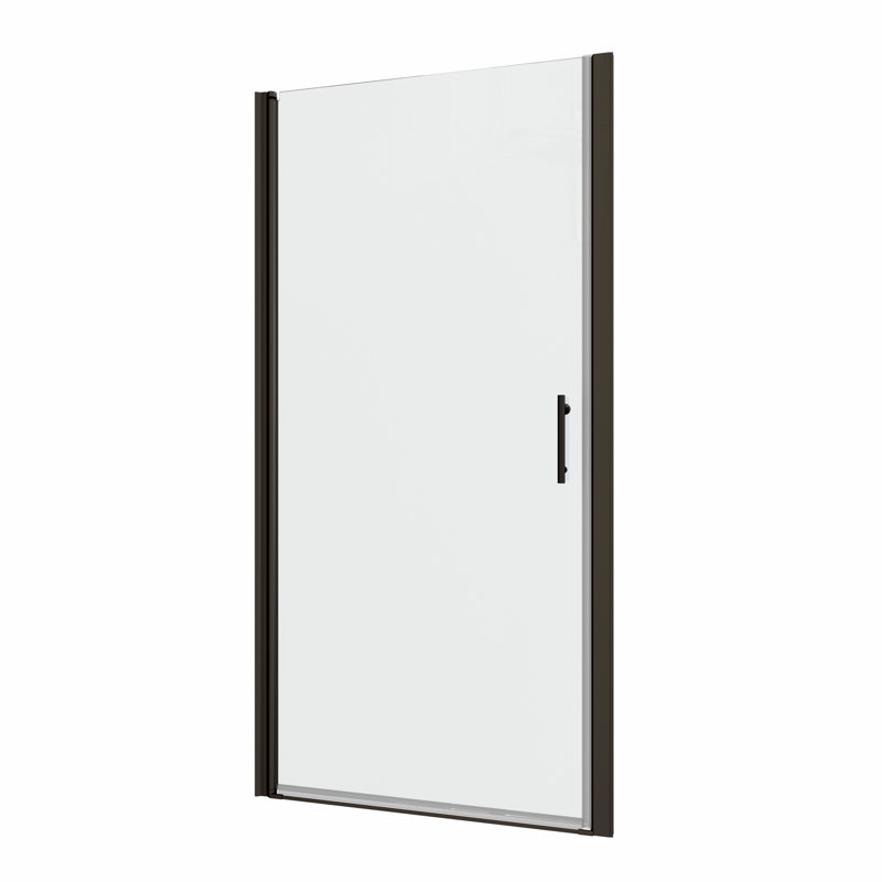 Stainless Steel Handle Pivot Shower Door - 1/4" Tempered Glass Black Big Adjustment With For Bathroom, Black 