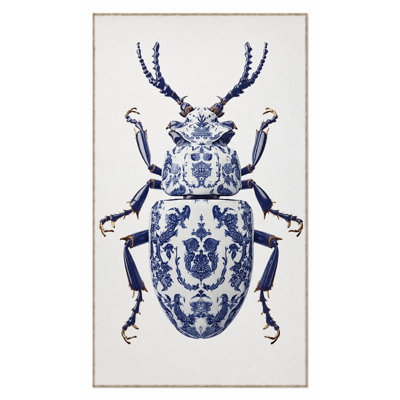 Blue Insect Patterned Washable Carpet