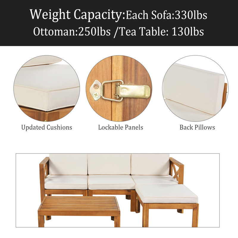 Ensemble de conversation modulaire avec canapé et coussins 5 pièces, Beige
